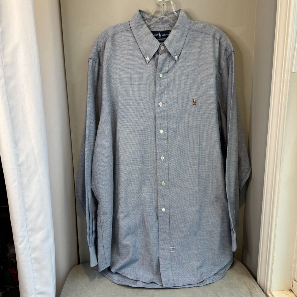 Ralph Lauren Blue Label Shirt Mens 17 34 XL Blue Check Button Down
